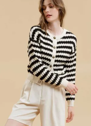 Stripe Knit Cardigan in Black by Blu Pepper