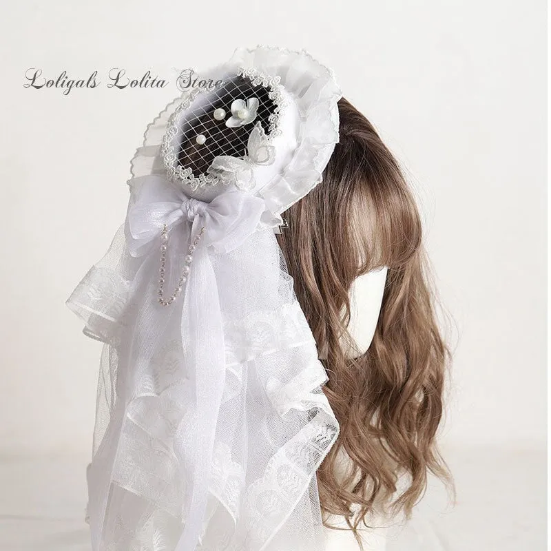 Sweet Lolita Headpiece Top Hat Lace Veil Fascinator Accessories for Wedding