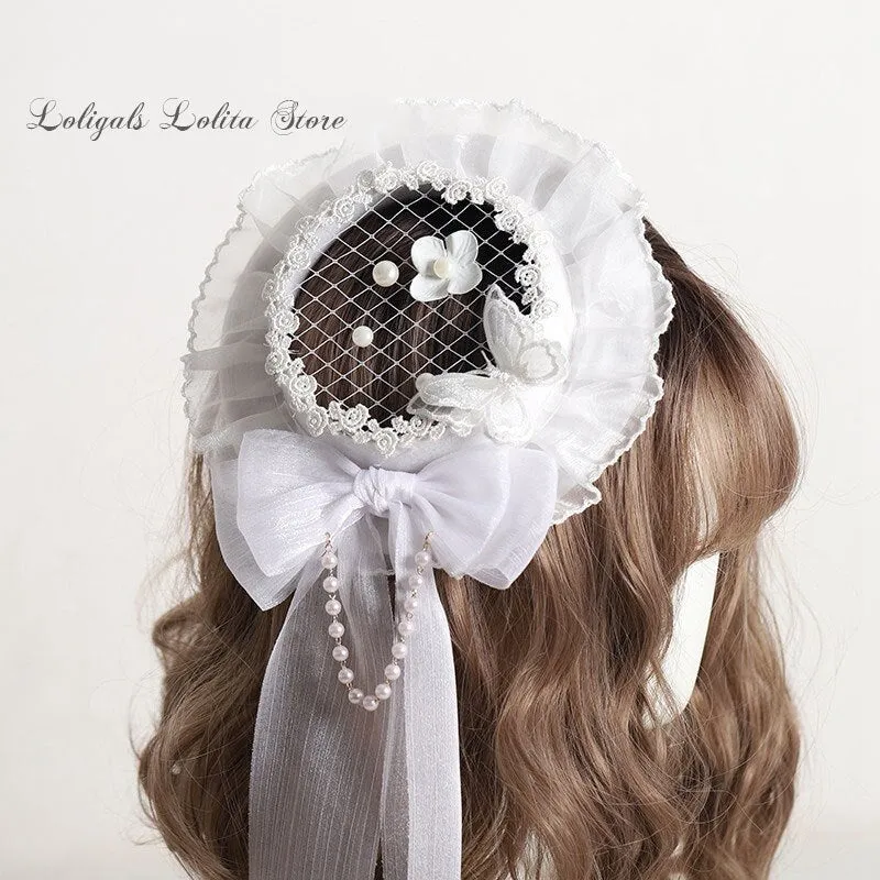 Sweet Lolita Headpiece Top Hat Lace Veil Fascinator Accessories for Wedding