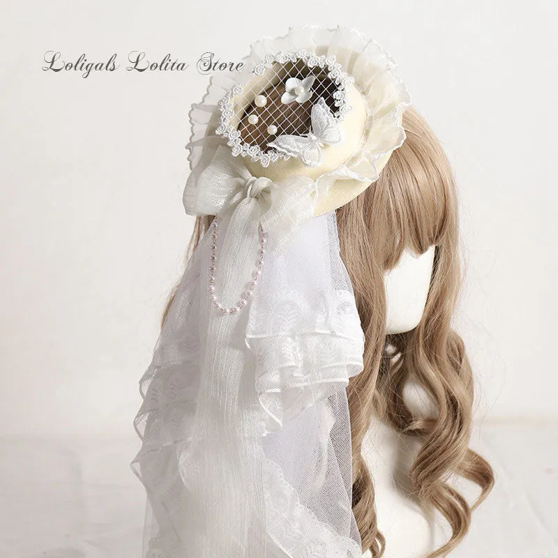 Sweet Lolita Headpiece Top Hat Lace Veil Fascinator Accessories for Wedding