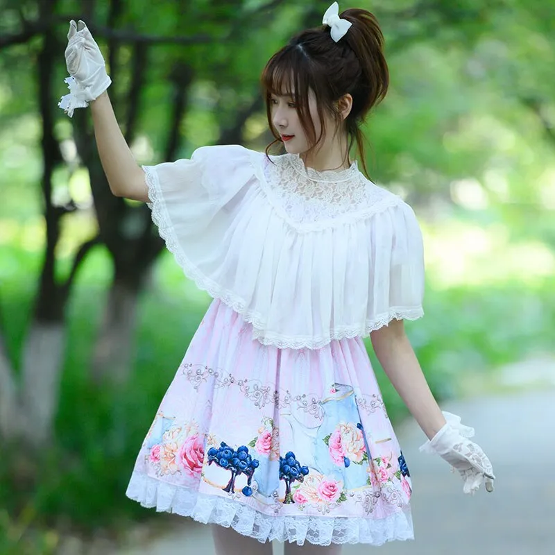 Sweet White Lolita Chiffon Top Illusion Neck Summer Cape Cloak