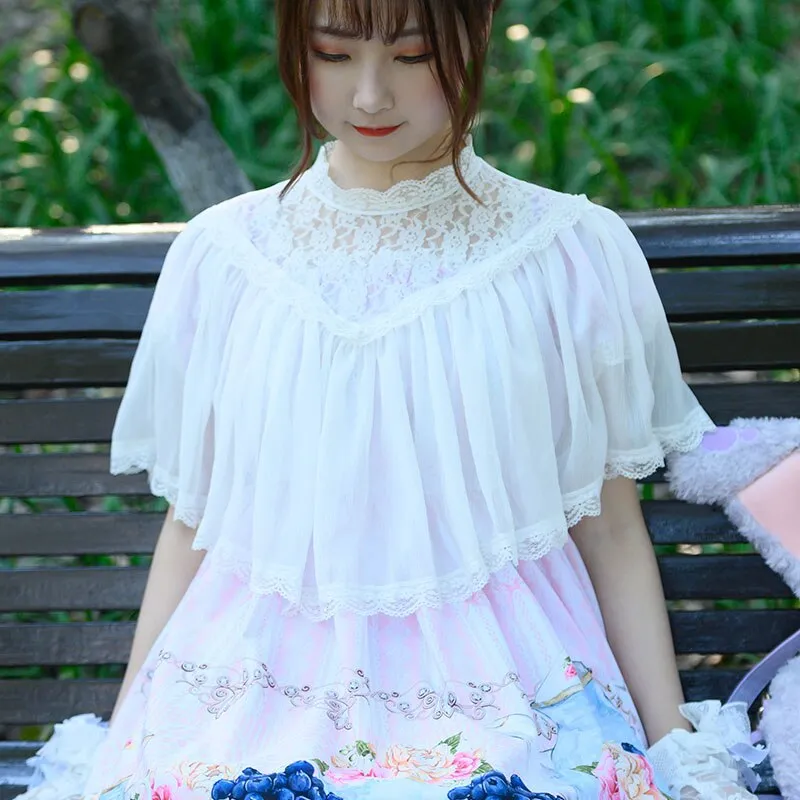 Sweet White Lolita Chiffon Top Illusion Neck Summer Cape Cloak