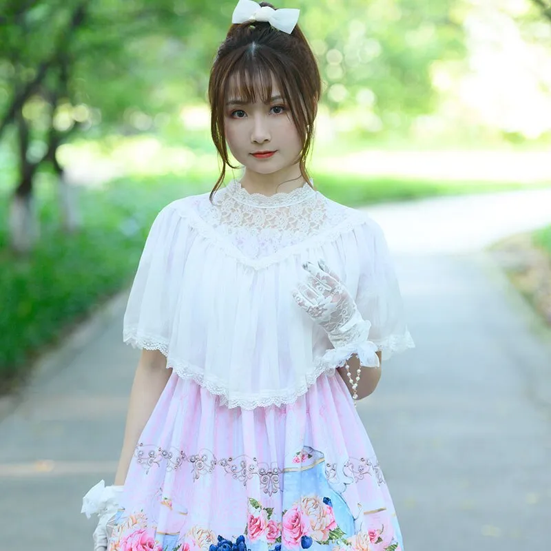 Sweet White Lolita Chiffon Top Illusion Neck Summer Cape Cloak