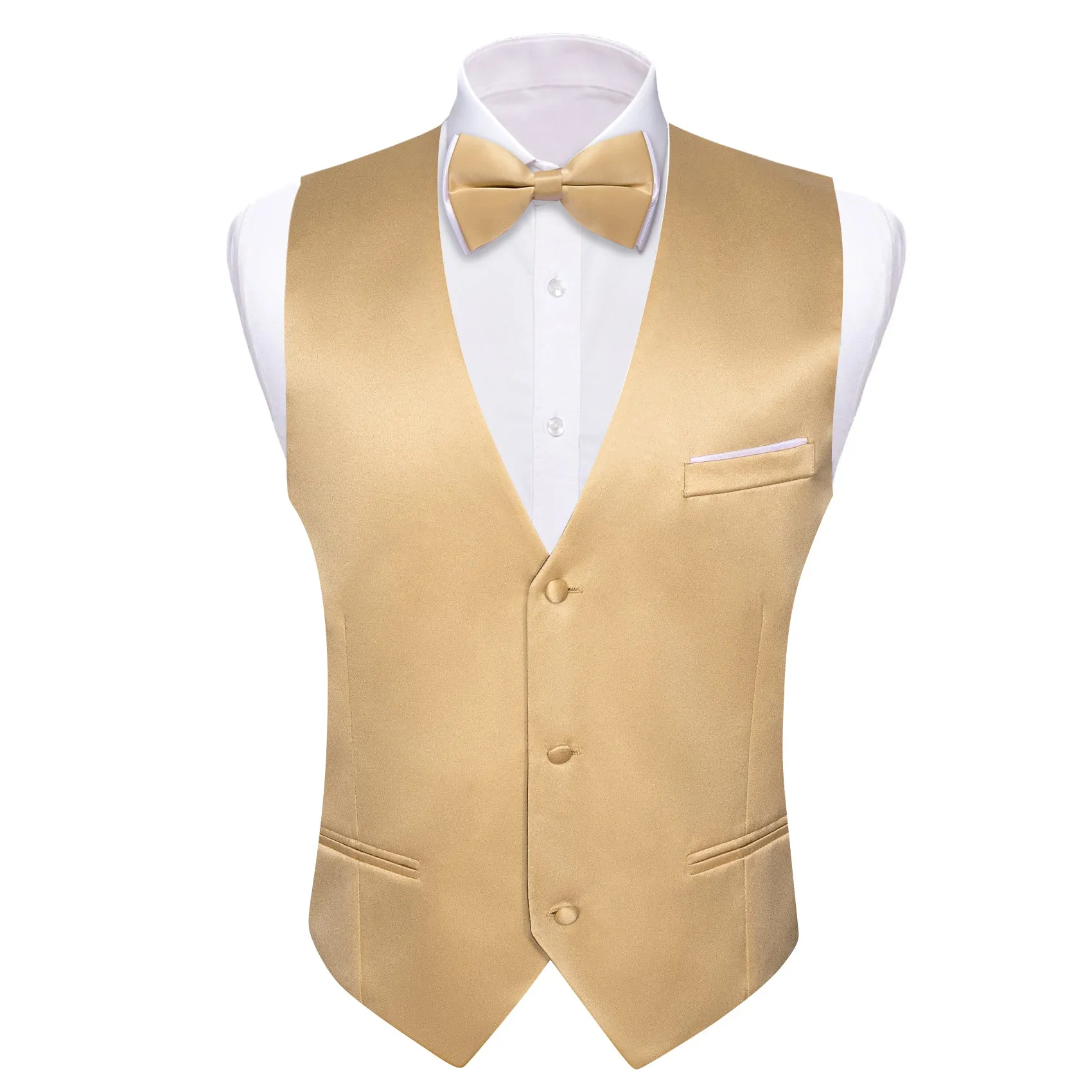 Tan Solid Silk Men's Vest Bow Tie Set Waistcoat Suit Set