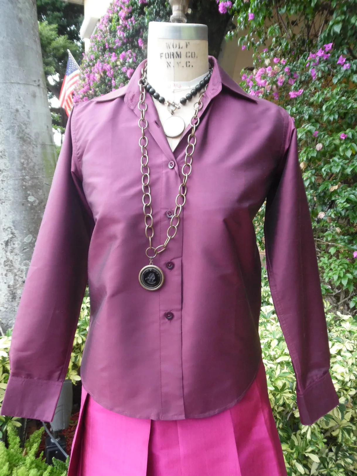 Thai Silk Button Down Shirt Eggplant