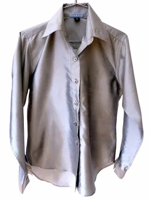 Thai Silk Button Down Shirt Silver