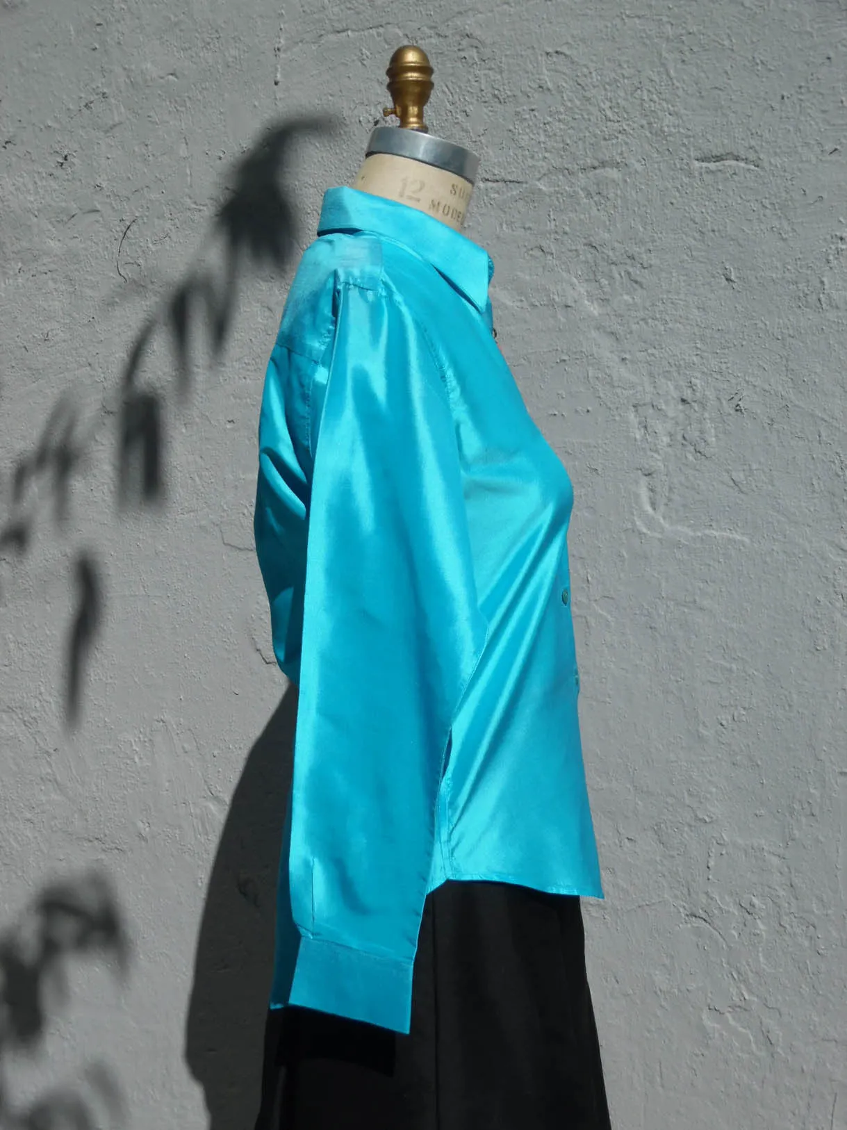 Thai Silk Button Down Shirt Turquoise