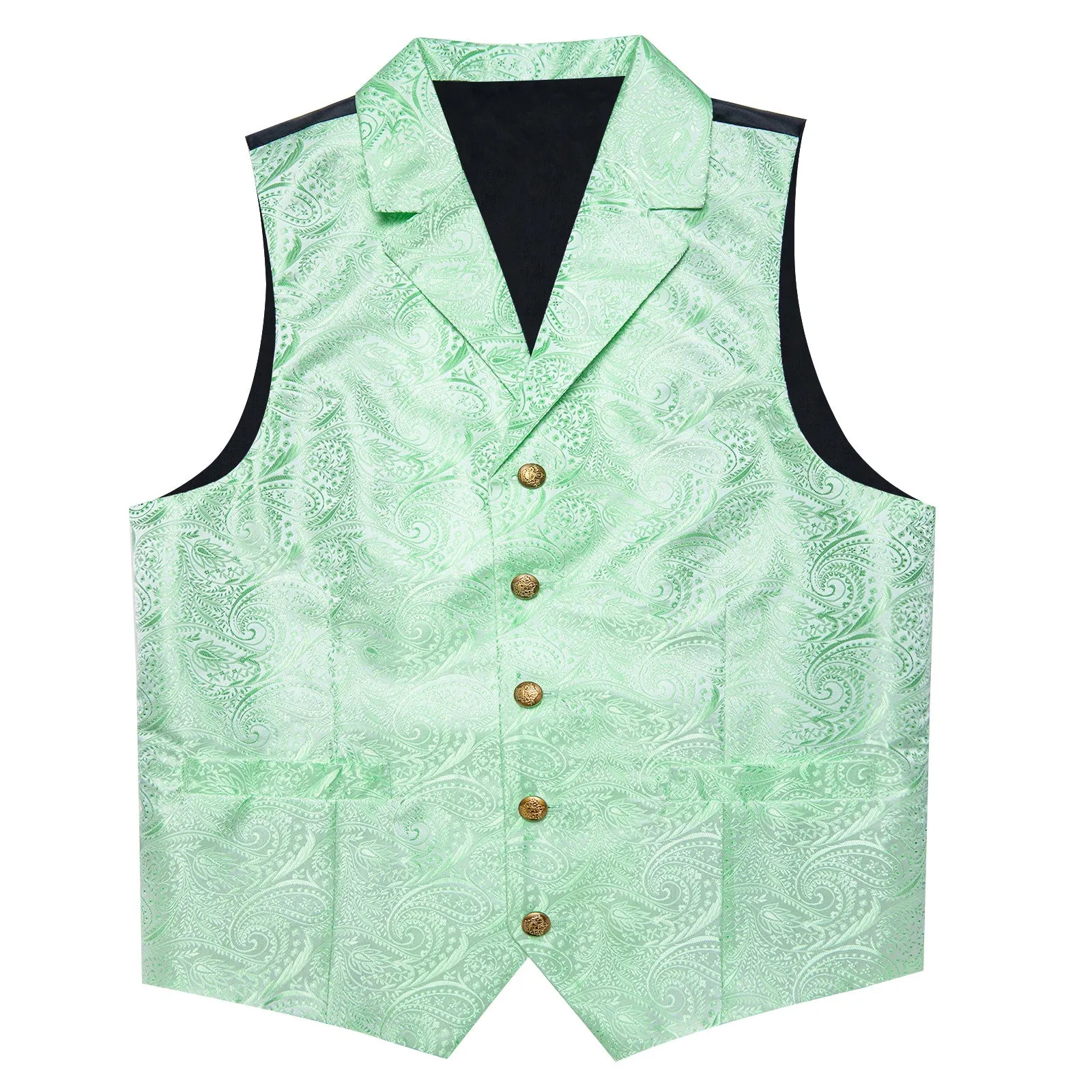 Ties2you Men's Vest Mint Green Paisley Notched Collar Vest Tie Hanky Cufflinks Set Waistcoat Suit Set