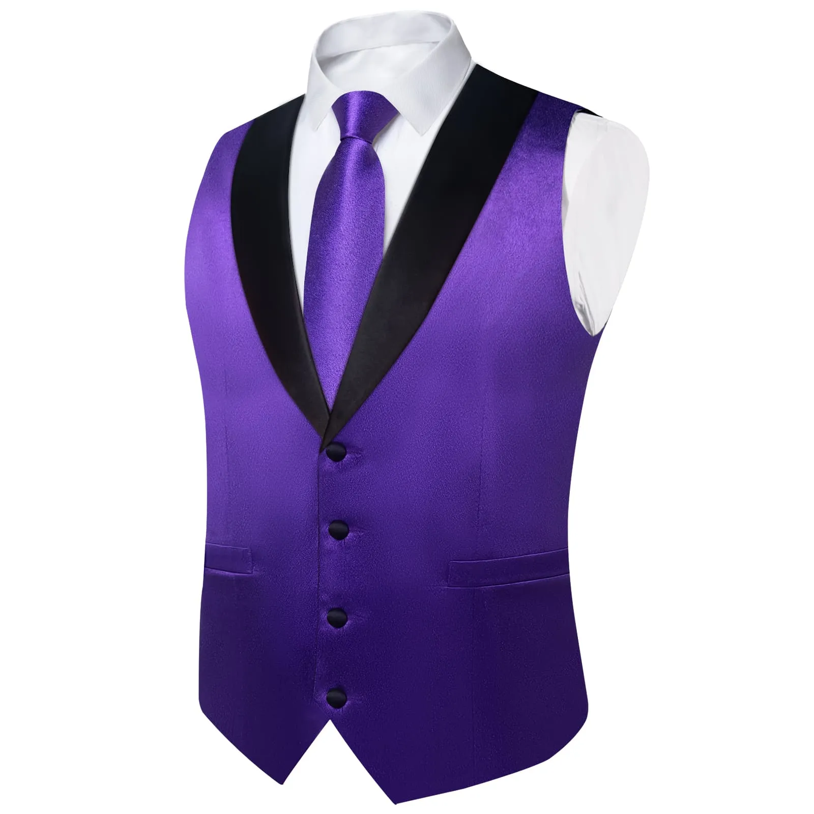 Ties2you Work Vest Shining Purple Heart Solid Shawl Collar Silk Dress Vest Tie Set