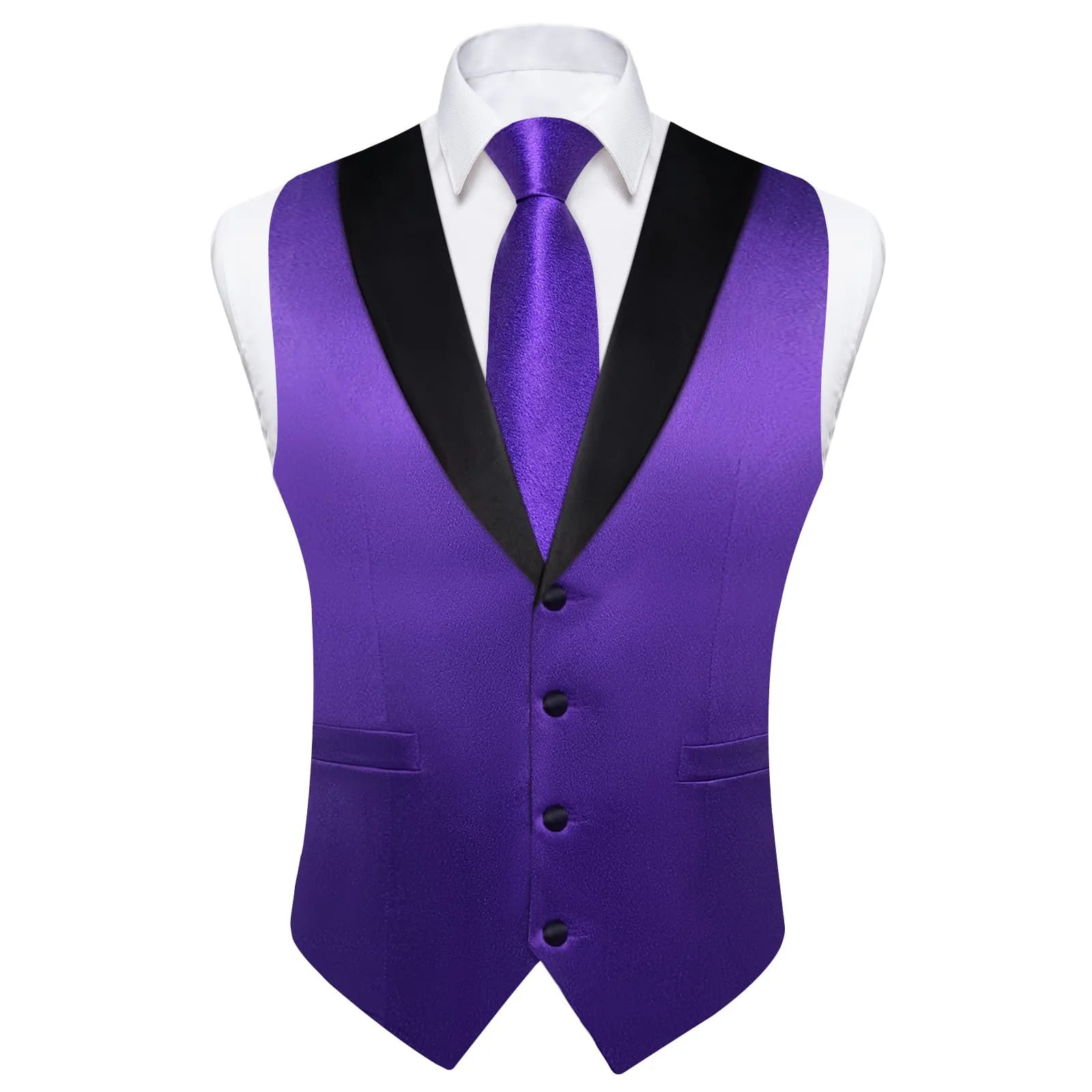 Ties2you Work Vest Shining Purple Heart Solid Shawl Collar Silk Dress Vest Tie Set