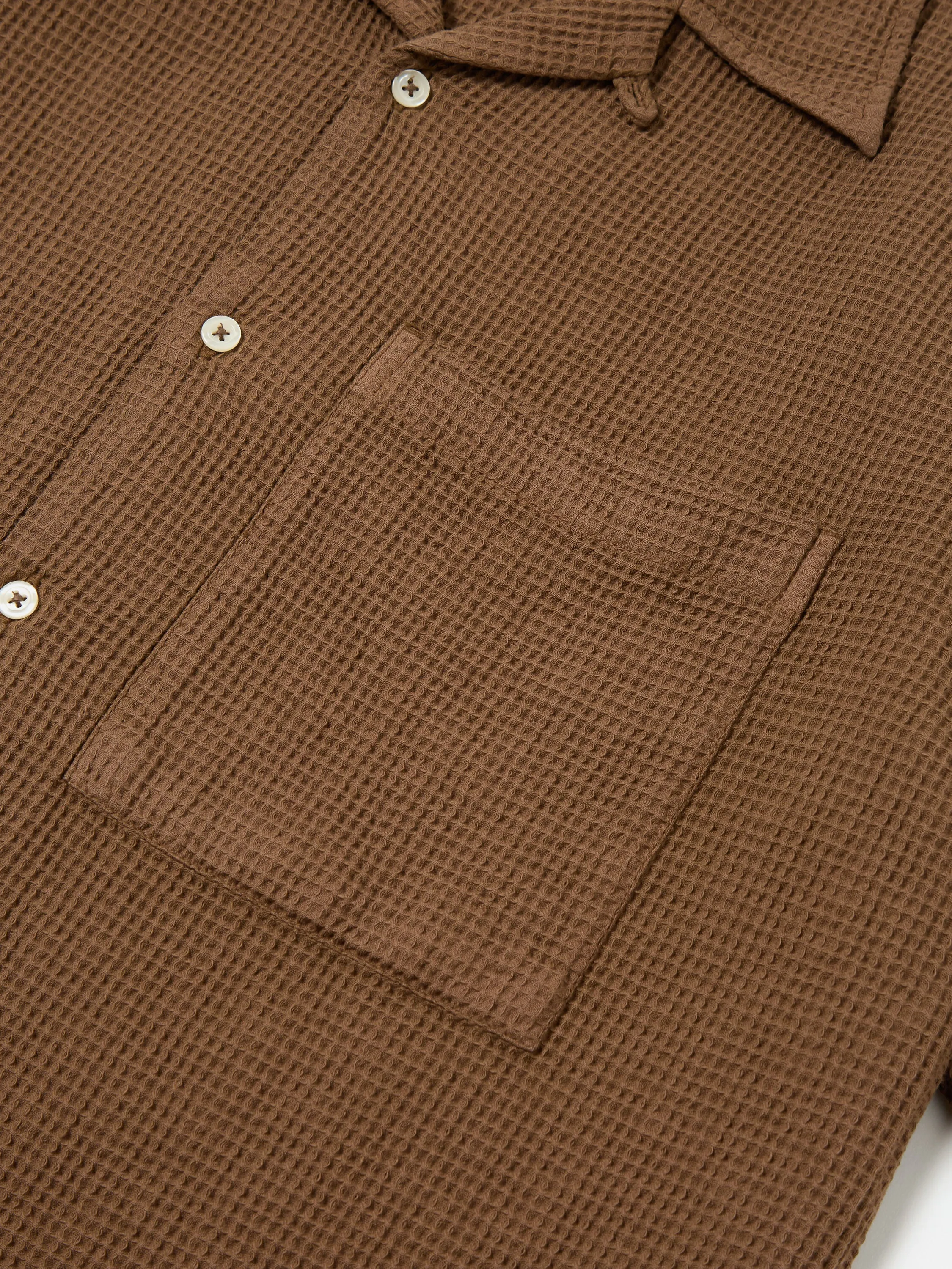 Universal Works Camp Shirt in Brown Japanese Waffle