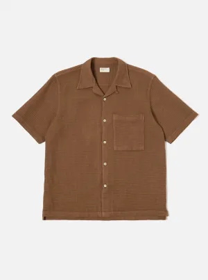 Universal Works Camp Shirt in Brown Japanese Waffle