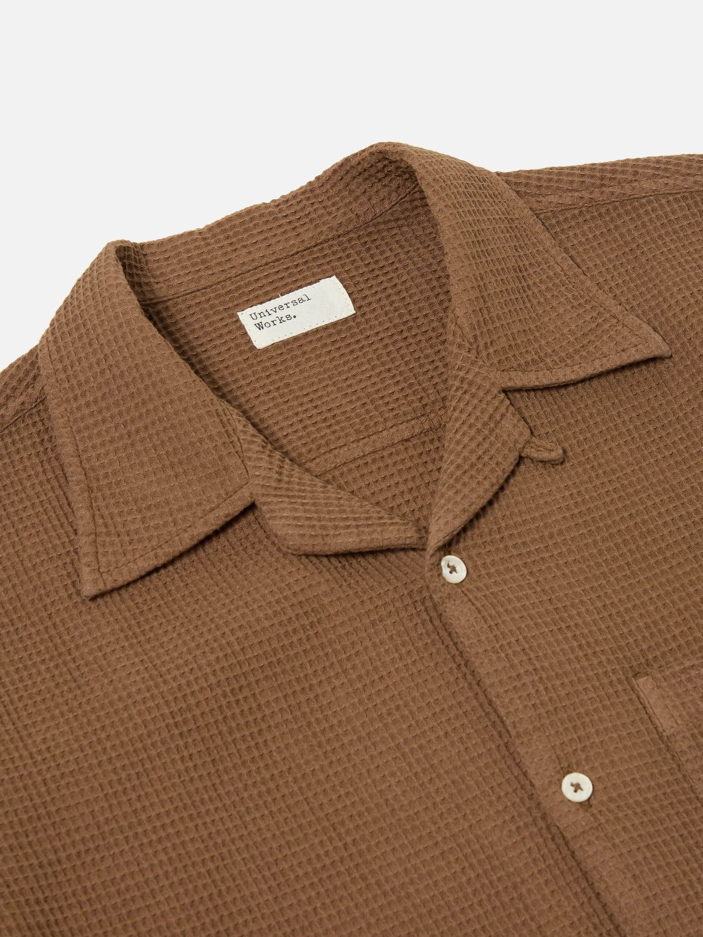 Universal Works Camp Shirt in Brown Japanese Waffle