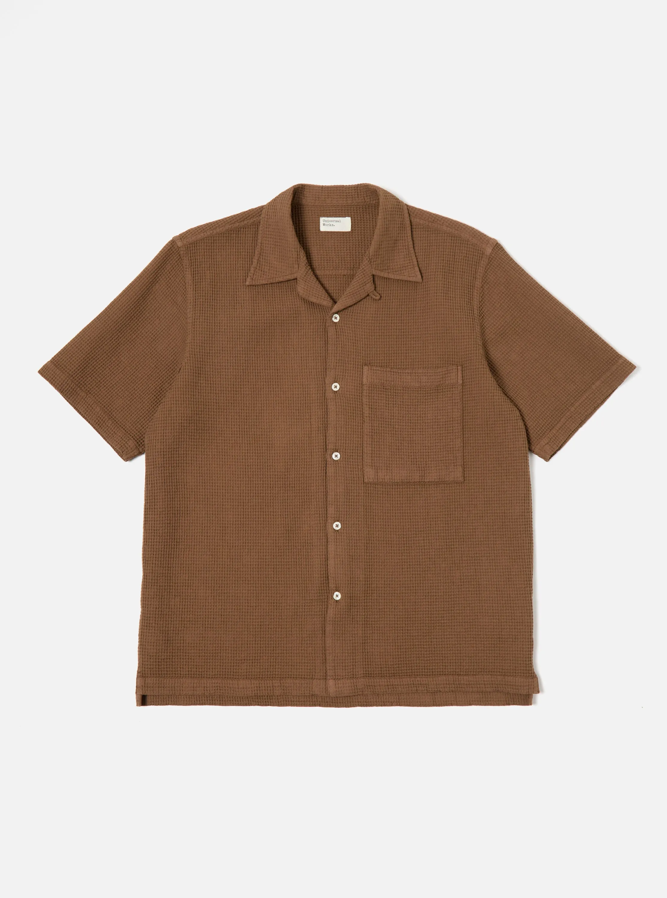 Universal Works Camp Shirt in Brown Japanese Waffle