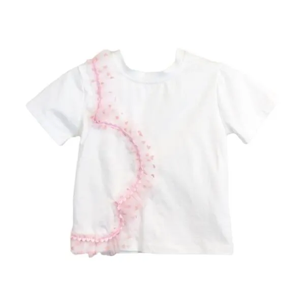 Velvet Heart Mesh Pink Trim Tee