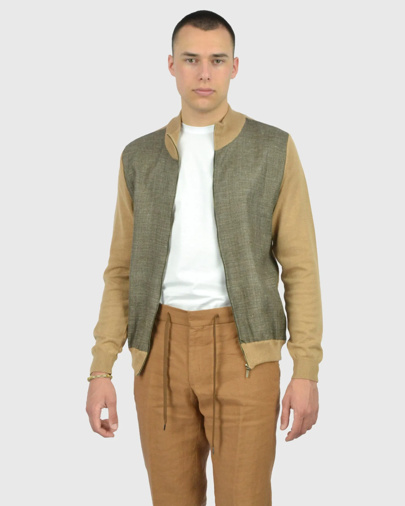 VINCENT & FRANKS SS24-1-507523 SAND-LATTE ZIP CARDIGAN