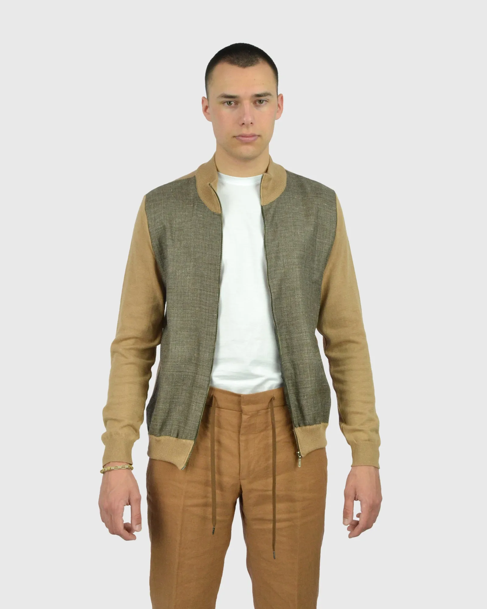 VINCENT & FRANKS SS24-1-507523 SAND-LATTE ZIP CARDIGAN