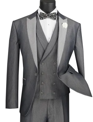 Vinci Slim Fit 3 Piece Suit 1 Button with Double Breasted Vest (Silver) SV2R-6