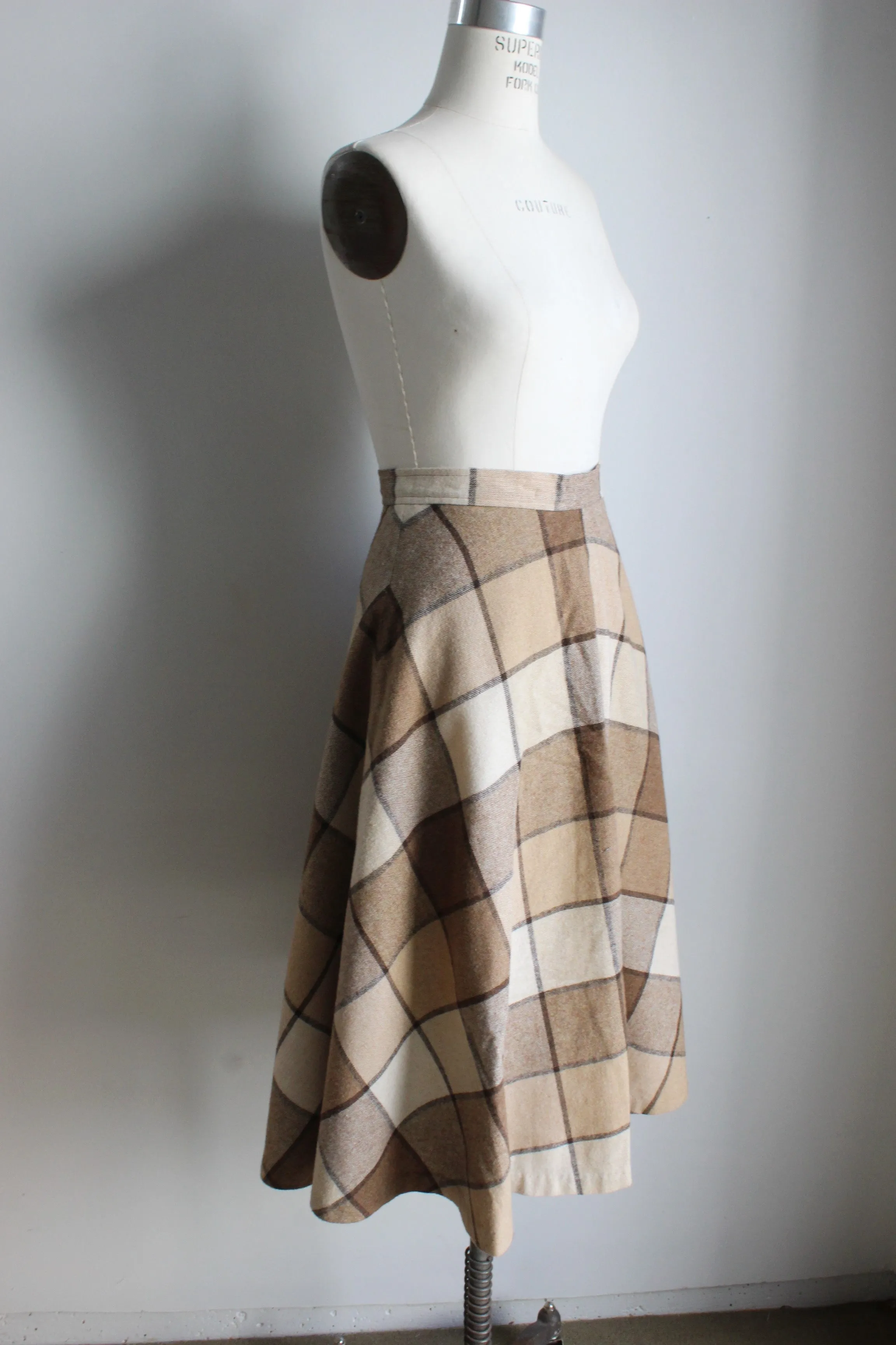 Vintage 1970s Brown Check Skirt