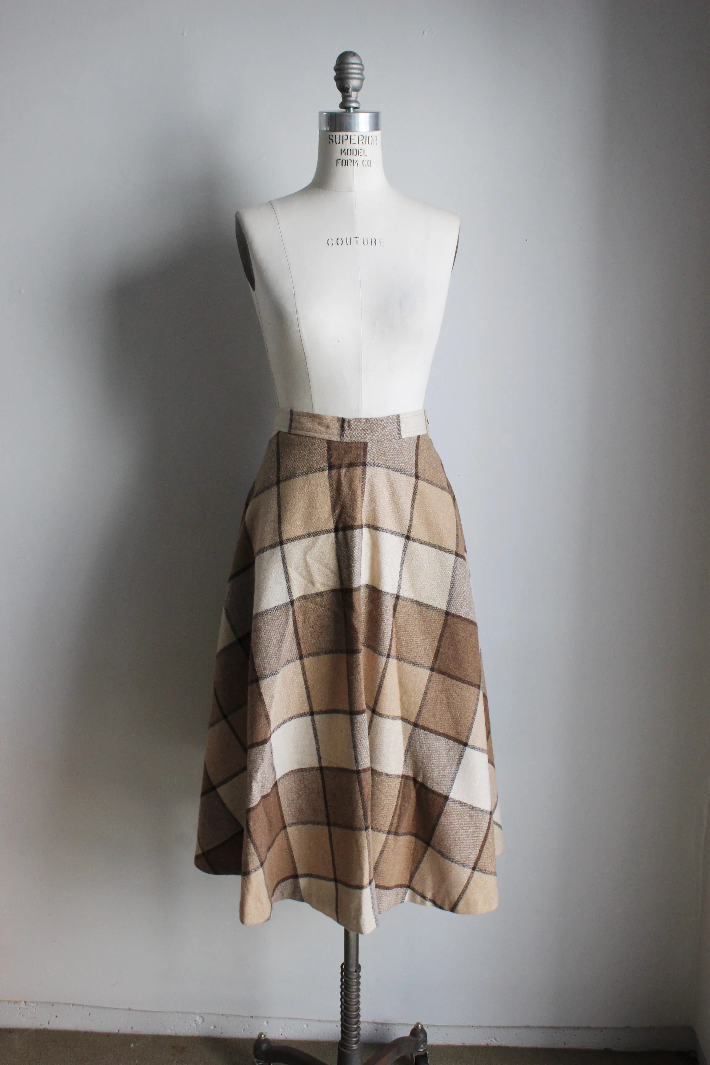 Vintage 1970s Brown Check Skirt