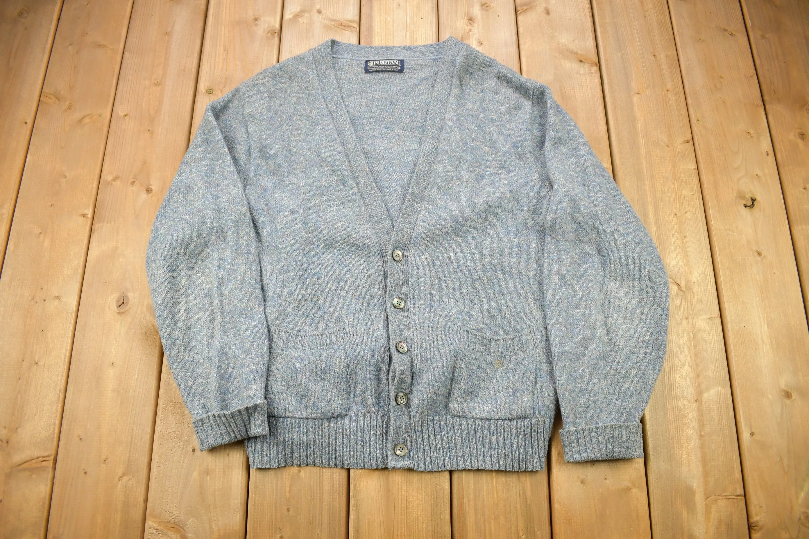 Vintage 1980s Puritan Shetland Wool Confetti Knitted Cardigan Sweater