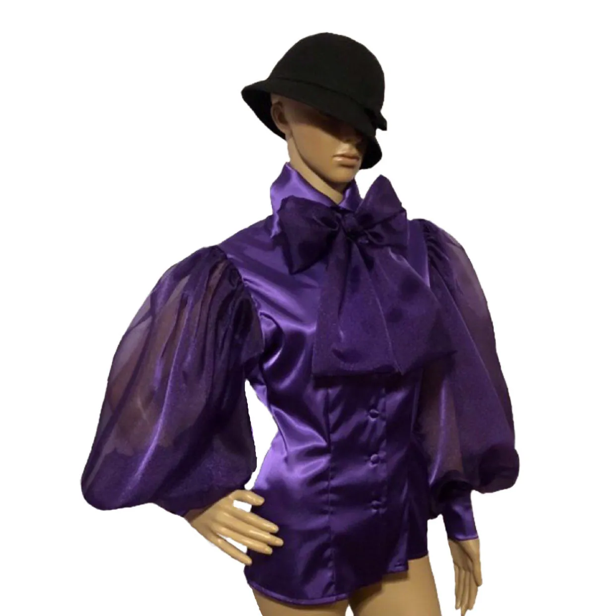 Vintage Purple Satin & Organza Blouse