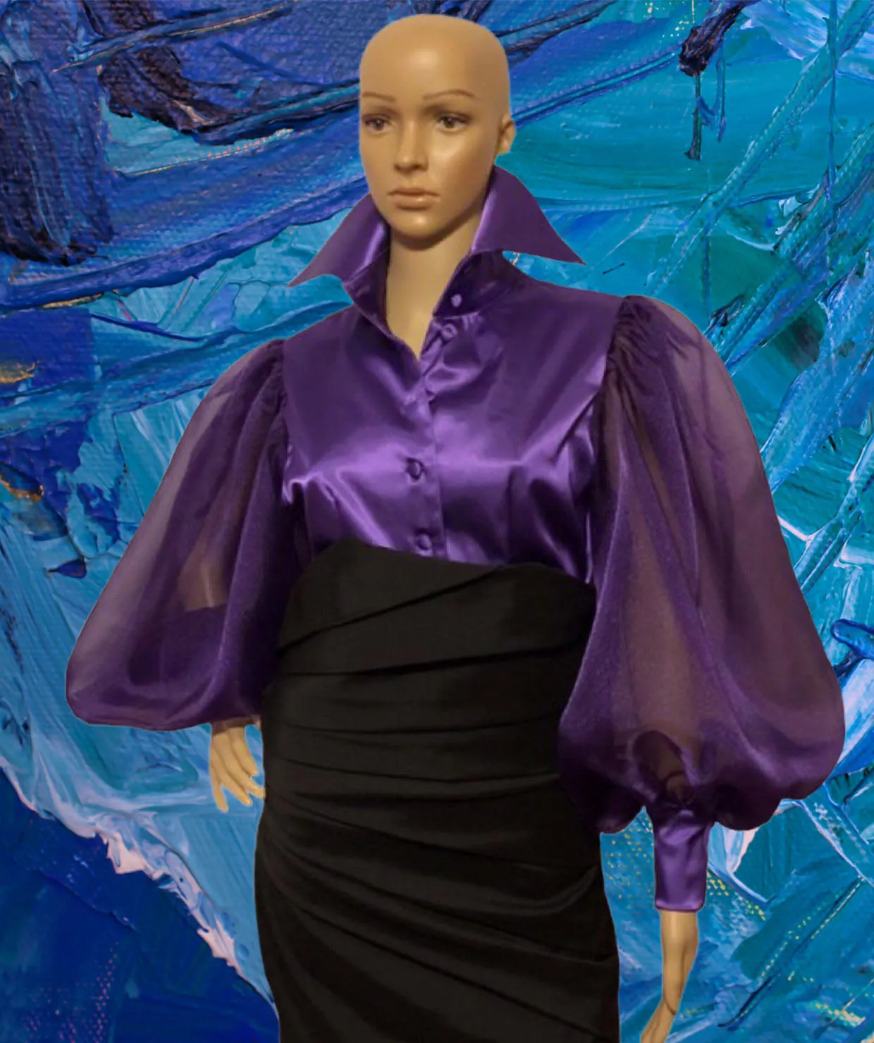 Vintage Purple Satin & Organza Blouse