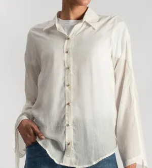 White Button Down Shirt with Stringed Sleeves