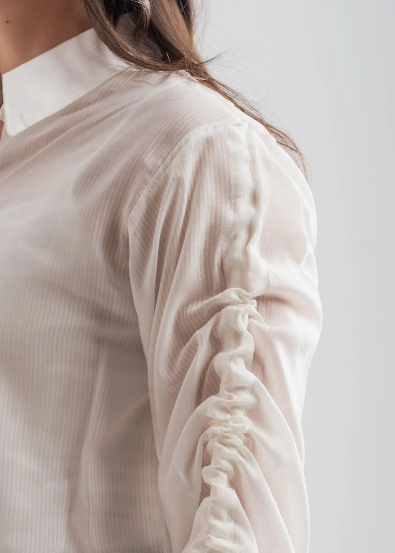 White Button Down Shirt with Stringed Sleeves