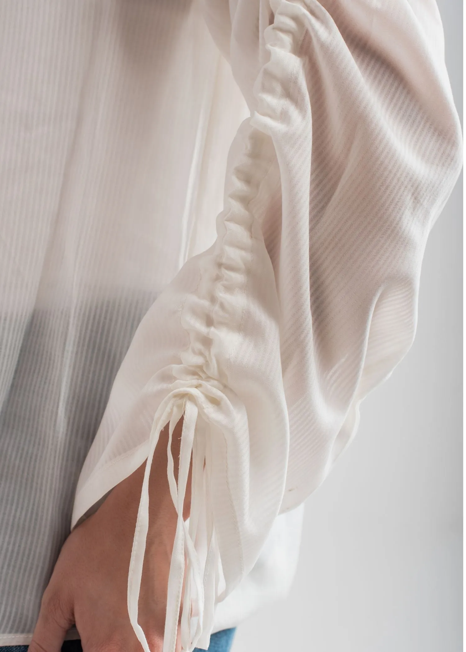 White Button Down Shirt with Stringed Sleeves