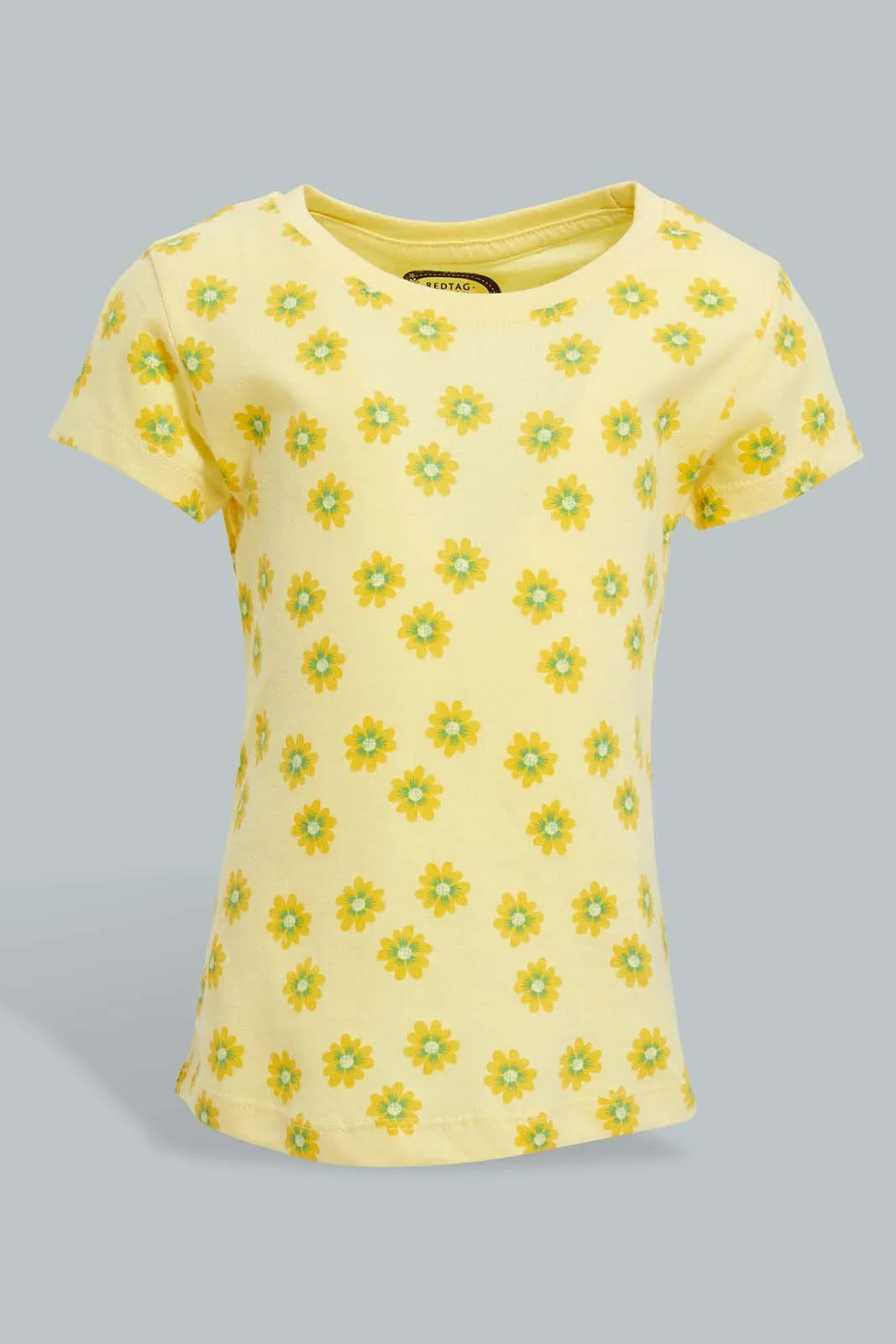 Yellow Floral T-Shirt For Baby Girls