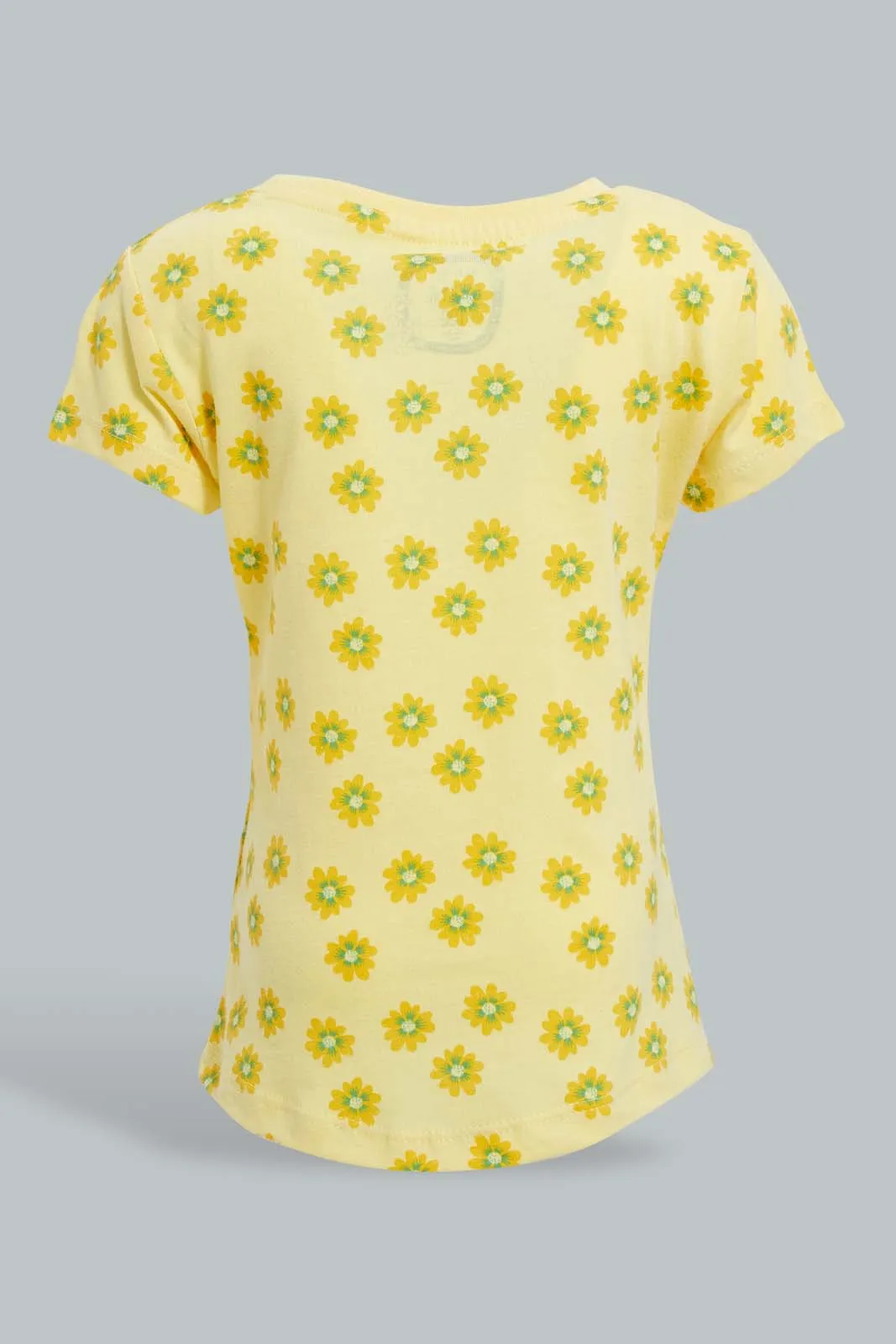 Yellow Floral T-Shirt For Baby Girls