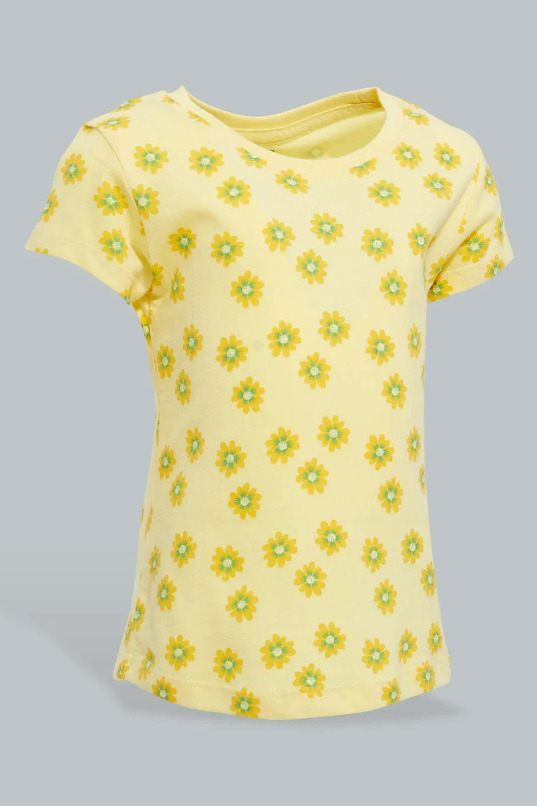 Yellow Floral T-Shirt For Baby Girls