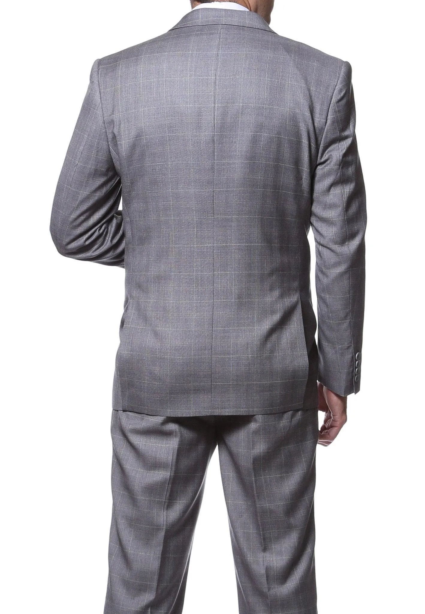 Zillo Grey 3 Piece Vested Slim Fit Plaid Suit